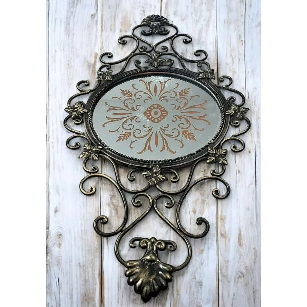 Vintage Ornate Filigree Wall Mirror With Floral Scroll Design